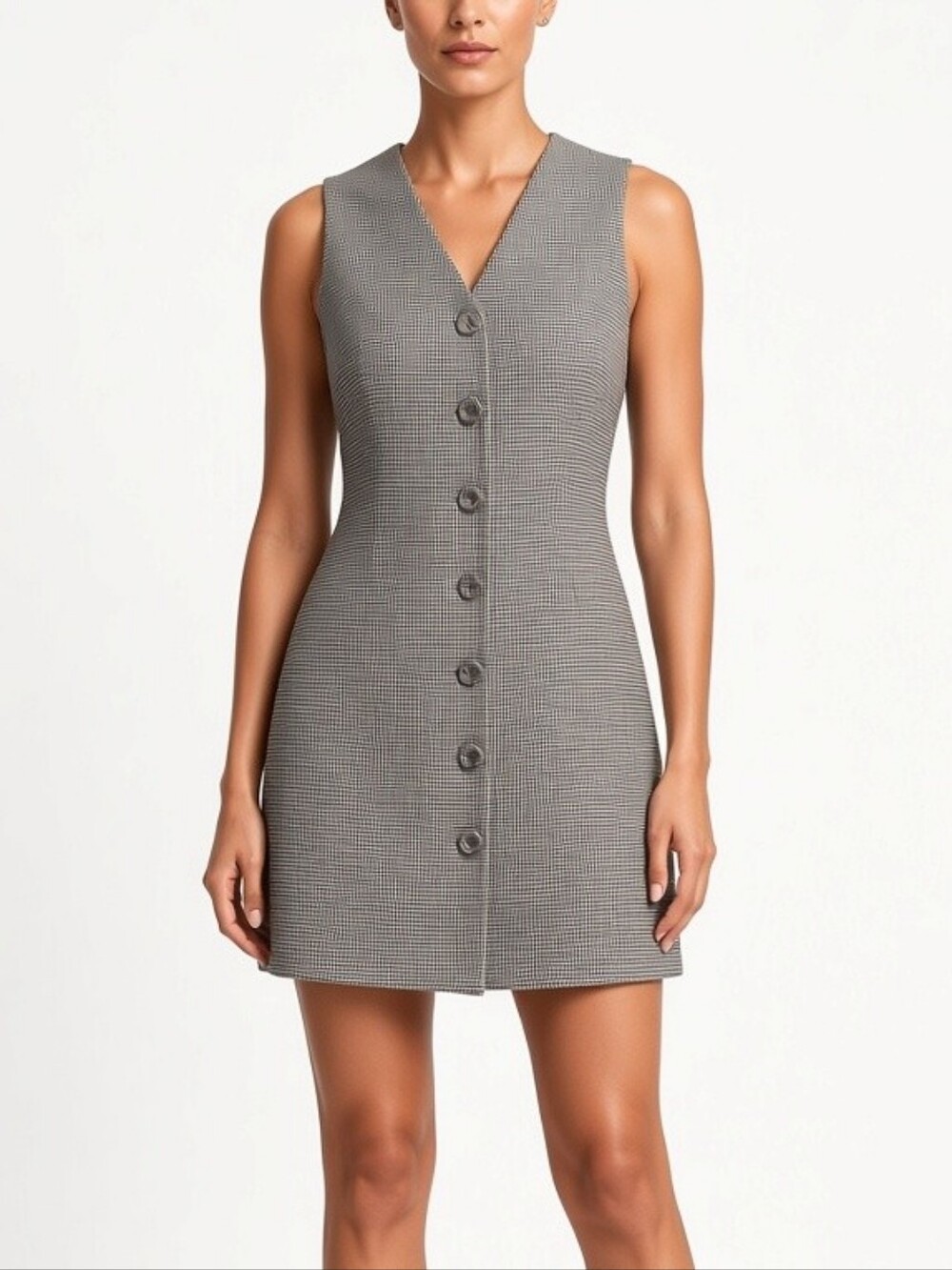 Mango Houndstooth Button Front Vest Dress Size 4 / S – Tailored Mini 🖤